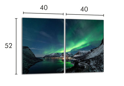 Hob covers set 2x40x52 cm ceramic hob cover glass splash guard cover glass plate hob ceramic cover decoration, Northern Lights mountains