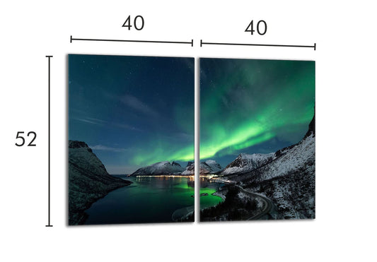 Hob covers set 2x40x52 cm ceramic hob cover glass splash guard cover glass plate hob ceramic cover decoration, Northern Lights mountains