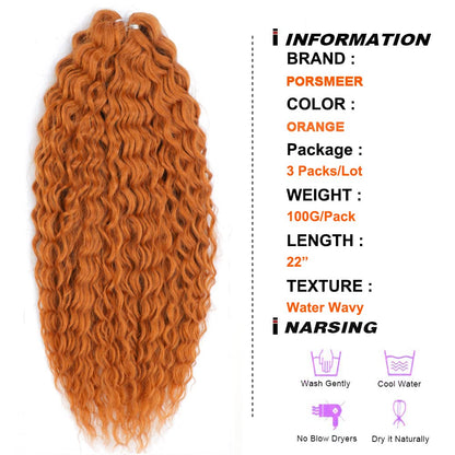 PORSMEER 3 Packs 22 Inch Water Wave Twist Crochet Hair Orange for Butterfly Locs Crochet Braids Bohemian Hair Extensions Pre-Looped Synthetic Hair Extensions for Women.