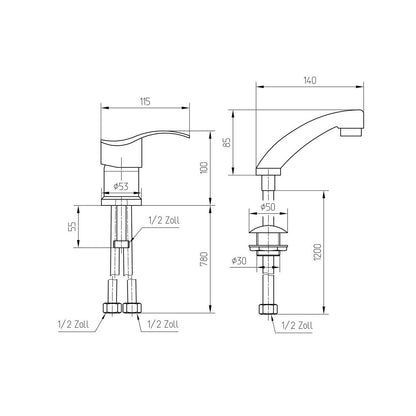 VAKON SALON - Standard single-lever mixer tap for washbasin, shower head hand shower with hose, hairdresser faucet for wash chairs and salon washing unit.