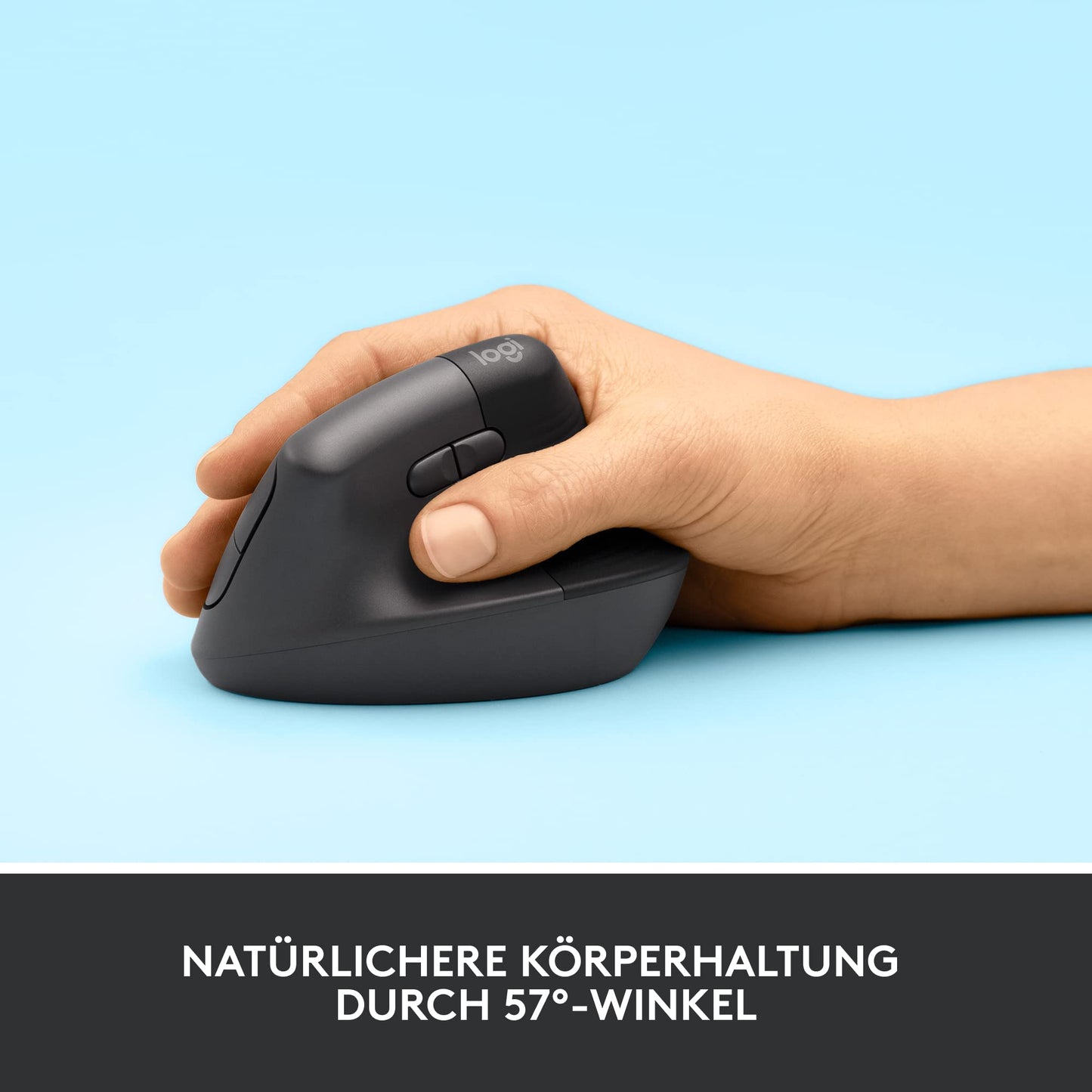 Logitech Lift Vertical Ergonomic Mouse, Wireless, Bluetooth or Logi Bolt USB receiver, Silent clicks, 4 buttons, Compatible with Windows/macOS/iPadOS, Laptop, PC - Graphite