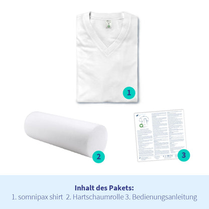 Somnipax Standard anti-snoring shirt with rigid foam roll, 100% organic cotton, aids in CPAP therapy, for sleep apnea + snoring, for women [S]