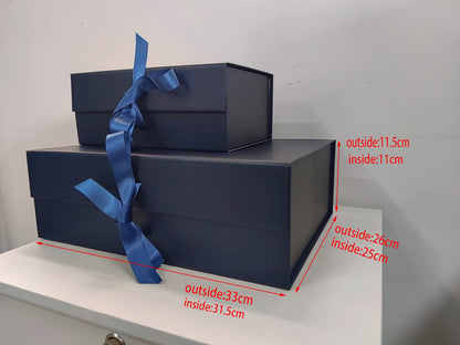 Blue gift box 33x26x11cm, gift carton with magnetic lid and ribbon for weddings, Christmas, birthdays, anniversaries gift packaging box