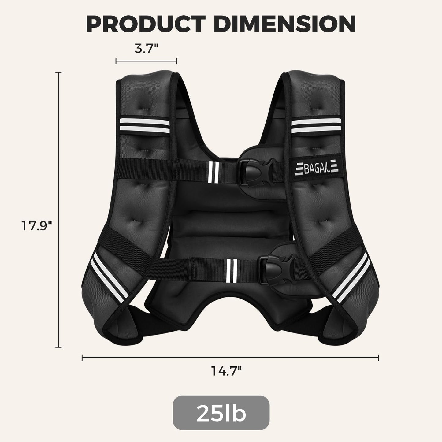 BAGAIL Weighted Vest for Strength Training, Adjustable Chest Size, Convenient Pocket, Weighted with Iron Sand, Perfect for Gym Workouts, Yoga, & Aerobics, Black