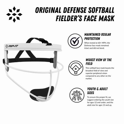 RIP-IT Original Defense Softball Face Mask, lightweight, protective softball fielder mask, adult, black.