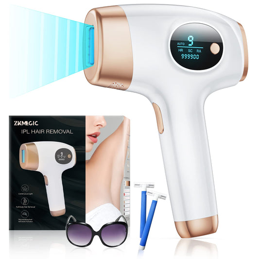 Dorzu ZKMAGIC Laser Hair Removal with 9 energy levels and 3 modes HR/SC/RA, 999,900 light pulses. Pain-free hair removal laser for women, men, armpits, legs, body.