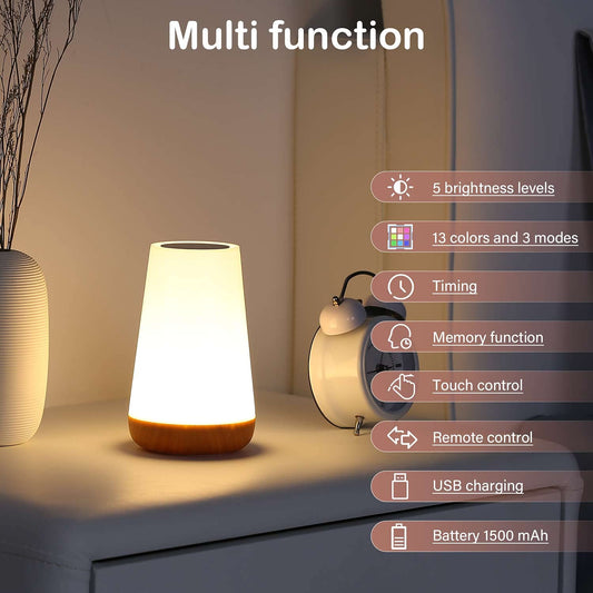 Lightess Dimmable Bedside Lamp 2 Pack Table Lamp Dimmable RGB Touch Smart Night Light Mood Light 13 Colors & Color Changing for Kids Room Bedroom Living Room Study Room etc.