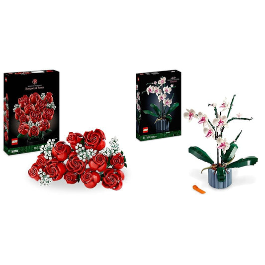 LEGO Icons Bouquet, artificial flowers as room decor & Icons Orchid, Artificial Plant Set with flowers, model kit for adults