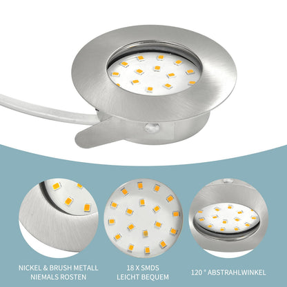 HiBay 6-pack LED recessed lights 230V Flat 5W LED Spot 60mm-68mm Round Nickel Neutral White Ceiling spots for living room kitchen office.