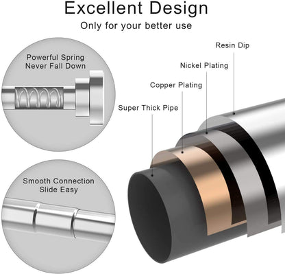 Telescopic pole silver 120cm-290cm shower curtain rod without drilling made of stainless steel extendable clothes rod adjustable by turning, secure grip for shower and bathtub 120 to 290cm