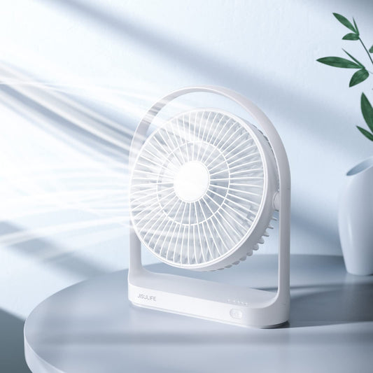 JISULIFE Table Fan, USB Fan 4000mAh with 4 speeds, Small Quiet Table Fan, Max 15 hours, Rechargeable Battery Table Fans for Home/Office/Outdoor-White