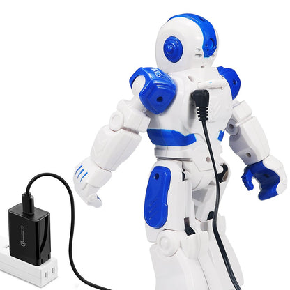 HUSAN Remote Control Robot for Kids, intelligent programmable robot with Infrared Controller toy, Dancing, Singing, Moonwalking, and LED eyes, Gesture Recognition Robot Kit (Blue)