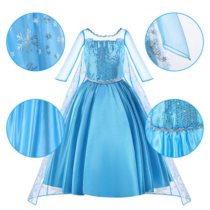 Vicloon ELSA Princess Costume Kids Deluxe Fancy Blue Dress, Accessories for Girls, Christmas Dress-Up Carnival Party Halloween Festival-Blue