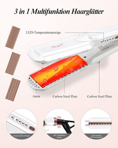 CkeyiN Hair Crimping Iron with 3 Interchangeable Plates, Hair Waver for Fluffy Hairstyle, Curling Iron for Women Adjustable Temperature Hair Straightener Curling Wand Corn Styling Tool