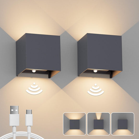 Klighten 2-piece Battery Wall Light with Motion Sensor, 3000K Wireless Wall Lamp, 5500mAh Rechargeable Wall Light with USB-C, Adjustable Beam Angle Indoor Wall Light for living spaces and more. Anthracite