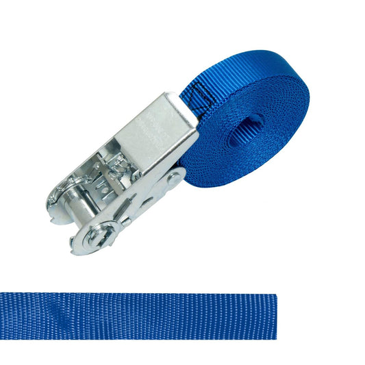 Amazon Basics Ratchet Tie Down Straps, 6m long, 25mm wide, 800kg capacity, compliant with DIN EN 12195-2, 10 pieces, Blue