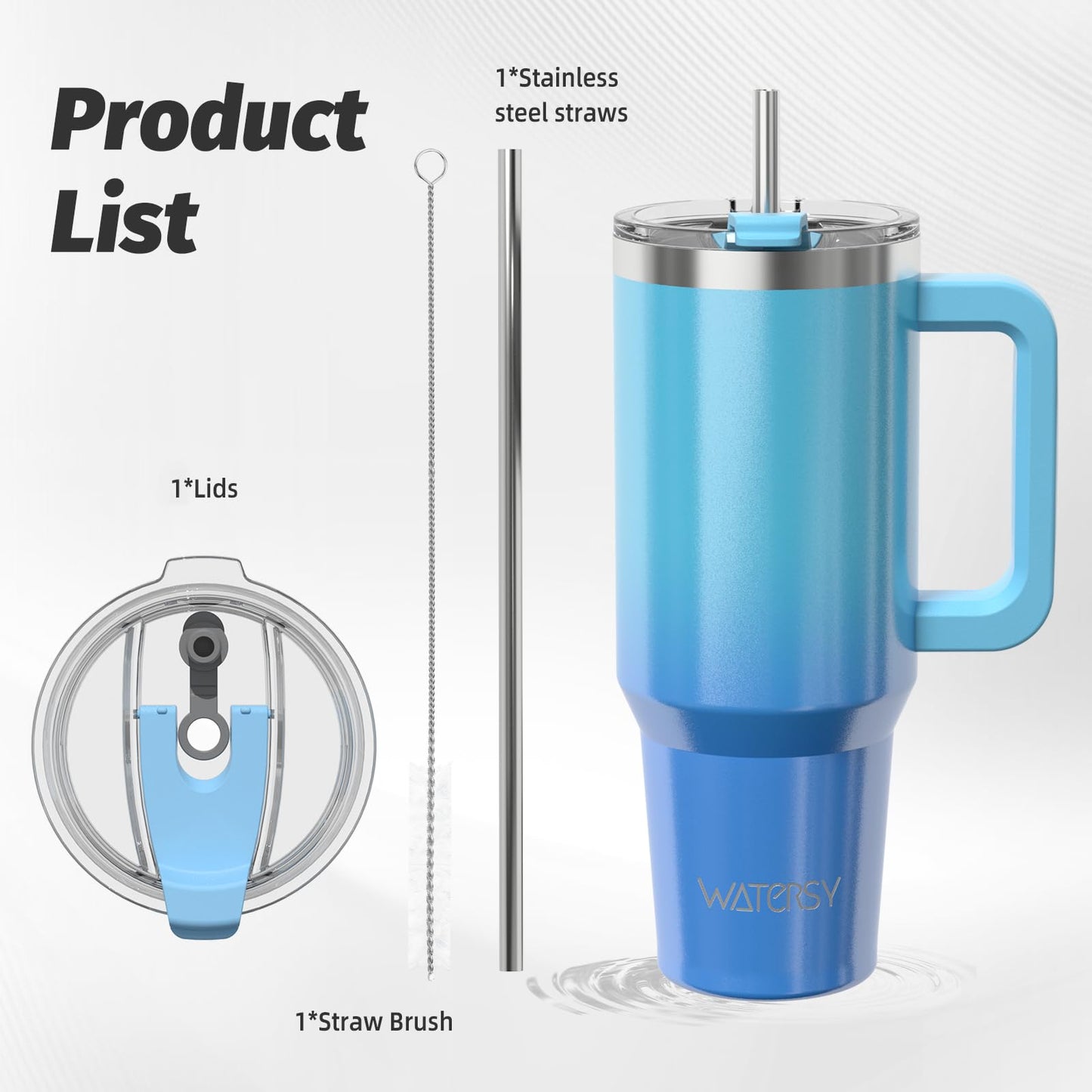 WATERSY 30oz Coffee Cup to Go, Double-Walled Stainless Steel Vacuum Insulated Leak-Proof Travel Mug with Handle and Straw, Thermo Tumbler Deux Shiny Blue