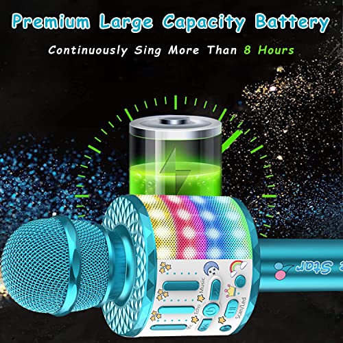 Microphone Karaoke 3-15 years, Portable Bluetooth handheld microphone with LED light, Bluetooth karaoke for kids and adults, girls boys gifts, Home KTV compatible Android IOS PC - Blu
