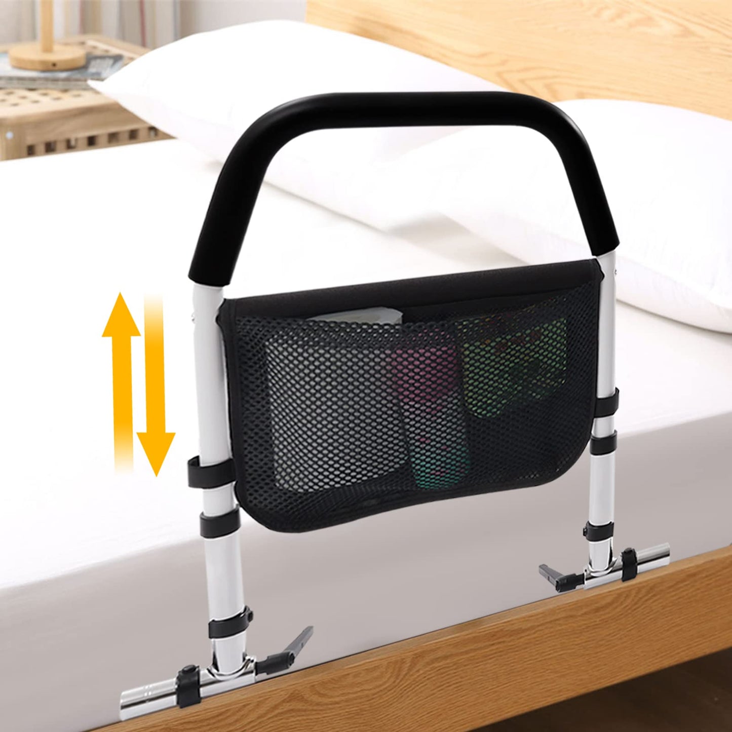 DCSYOG Bed Rail for Elderly, Bed Assist Rail Height Adjustable Bed Guard Handrail Foldable Support Bars Side Safety Rail with Organizer Bed Rail Guard for Seniors, Pregnant Women, and Disabled.