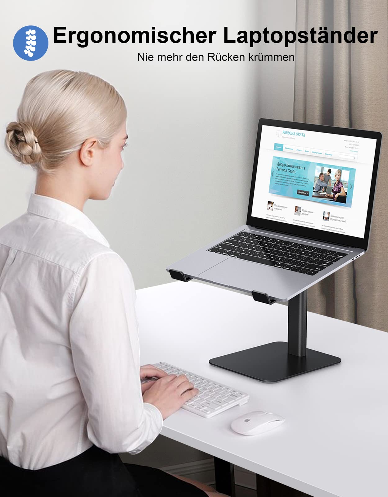 Babacom laptop stand, 8 adjustable heights aluminum cooling pads laptop stand, ergonomic ventilated laptop stand compatible with MacBook, Air, Pro, all 10"-16" notebooks - black