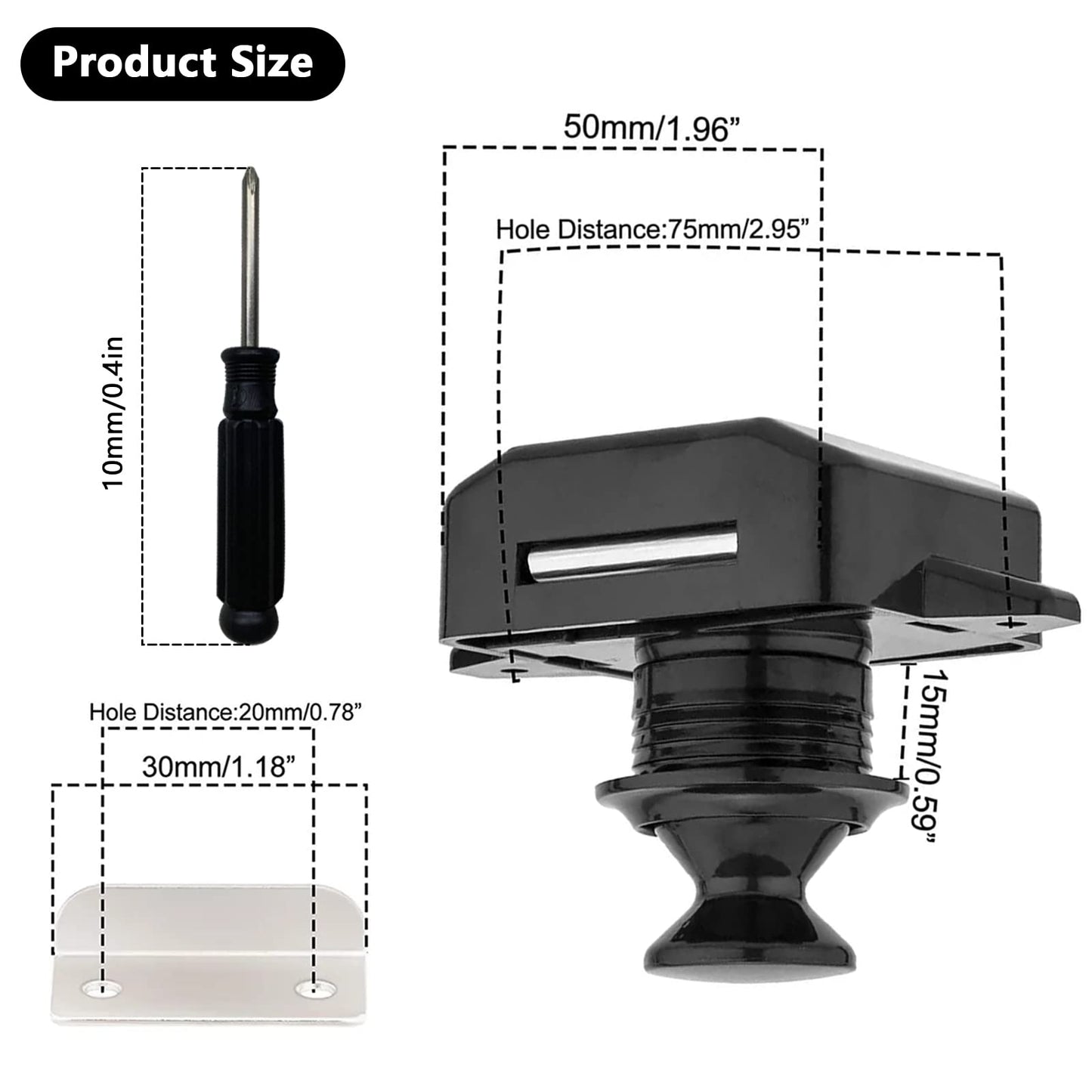 10 pieces of RV locks, Metal Push Button Catch Door Lock Furniture Lock Cabinet Locks Knob Lock Door Latch for RV Caravan Yacht Cabinet Door, Black