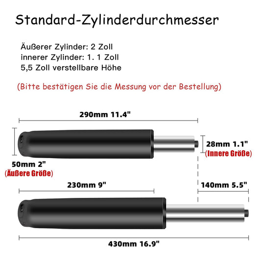 Gas spring, gas spring office chair 1000 lbs (450KG) - Gas spring for swivel chairs, suitable for office chairs and chairs, 290mm-430mm adjustable height gas spring office chair High load capacity (Black)