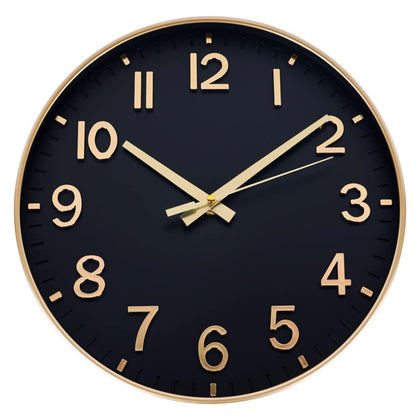 HZDHCLH Funk Wall Clock 30 cm Silent Wall Clock Without Ticking, Modern Battery Operated Clock for Home, Kitchen, Living Room, Office, Wall Decoration (Black Gold)