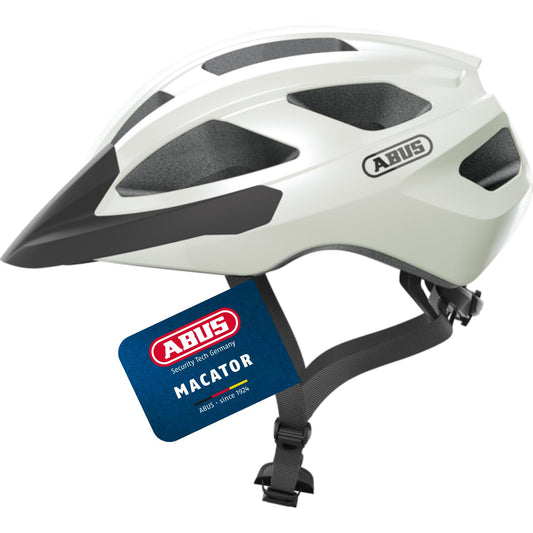 ABUS road bike helmet Macator - sporty bike helmet for beginners - also suitable for riders with ponytails - for ladies and gentlemen - glossy white, size M