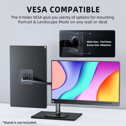 UPERFECT Portable Monitor 15.6 inch, 1920 x 1080 Full HD IPS Screen with HDMI USB C for Laptop PC Mobile Phone PS4/5 Switch. Includes protective case, VESA compatible, Black.