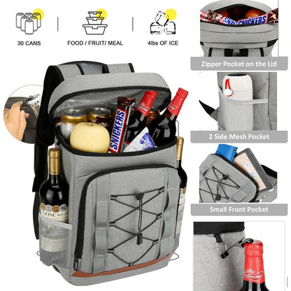 LANHUIYY Cool Backpack 30L Cooler Bag Backpack Thermal Backpack Picnic Backpack Cool Bag Large Insulated Cooler Bag Men Women for Picnics/BBQs/Camping/Outings/Shopping (gray, 30L)