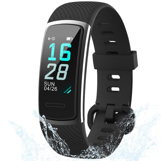 Holabuy smartwatch, IP68 waterproof fitness tracker step counter watch with heart rate monitor fitness wristwatch compatible with iOS Android for women men kids (152-Black)