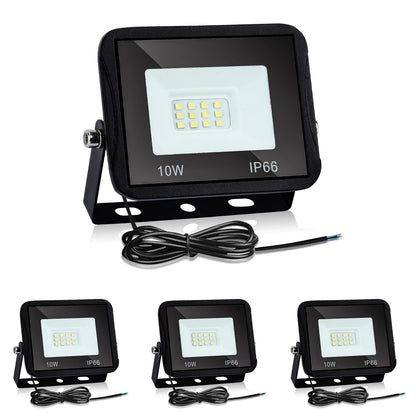 Izrielar 4pcs 10W LED Floodlights Outdoor, 900LM LED Outdoor Floodlight Spotlight IP66 3000K Warm White Floodlights Outdoor Lighting Wall Lights for Gardens, Sports fields, Courtyards, Garages, Hotels, Driveways.