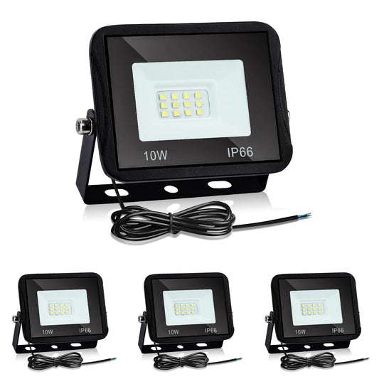 Izrielar 4pcs 10W LED Floodlights Outdoor, 900LM LED Outdoor Floodlight Spotlight IP66 3000K Warm White Floodlights Outdoor Lighting Wall Lights for Gardens, Sports fields, Courtyards, Garages, Hotels, Driveways.