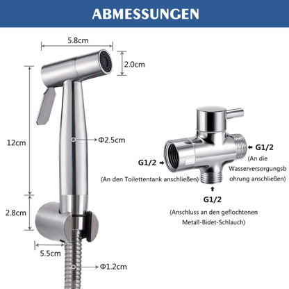 Handheld shower bidet for bidet faucets WC with G1/2" valve and a G3/8" toilet adapter Stainless steel shower head Diaper shower Pet bath