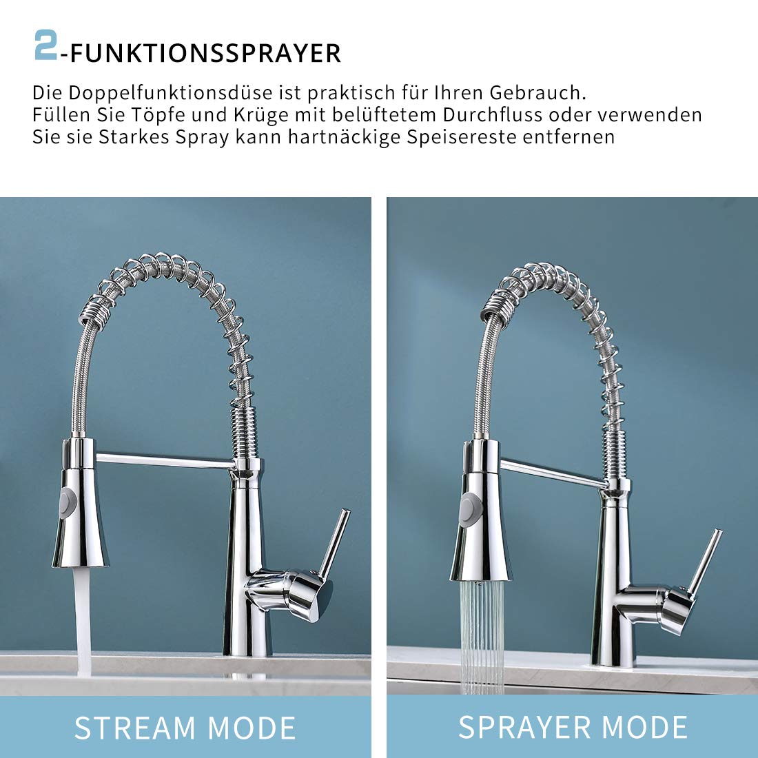 TIMACO low pressure kitchen faucet Chrome Low pressure kitchen faucet mixer tap kitchen 360° swivel faucet kitchen spiral spring faucet Chrome