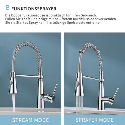 TIMACO low pressure kitchen faucet Chrome Low pressure kitchen faucet mixer tap kitchen 360° swivel faucet kitchen spiral spring faucet Chrome