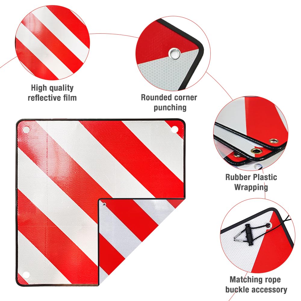 HOVCEH 2in1 warning sign Italy and Spain, 50 x 50 cm warning sign for bike carriers made of aluminum with 4 tension ropes. Warning sign for bike carriers in Italy for motorhomes, bike carriers, caravans, rear carriers.