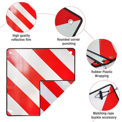 HOVCEH 2in1 warning sign Italy and Spain, 50 x 50 cm warning sign for bike carriers made of aluminum with 4 tension ropes. Warning sign for bike carriers in Italy for motorhomes, bike carriers, caravans, rear carriers.