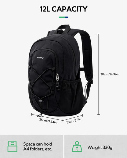 WATERFLY small backpack hiking backpack 12L: Lightweight daypack mini sports backpack outdoor daypack with detachable chest strap for hiking travel camping biking men women