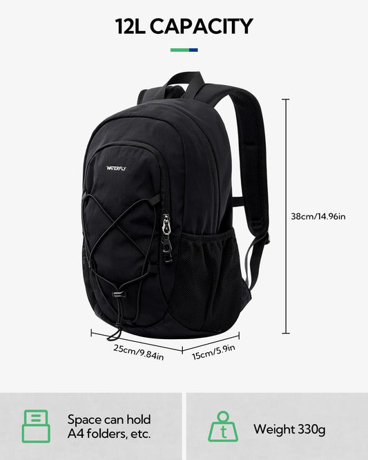 WATERFLY small backpack hiking backpack 12L: Lightweight daypack mini sports backpack outdoor daypack with detachable chest strap for hiking travel camping biking men women