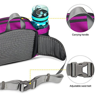 Waterfly waist pack with bottle holder, for hiking, camping, climbing, biking, or running, pink