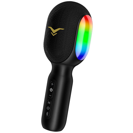 Karaoke microphone, LED wireless Bluetooth microphone, portable karaoke set for kids & adults with music recording, accompaniment mode, home KTV device, compatible with iOS Android FM connection in the car.