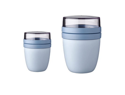 Mepal - Lunchpot Ellipse Duo Pack - Practical cereal cup, yogurt cup, to go cup - suitable for freezer, microwave & dishwasher - 300 & 500 ml - Nordic Blue