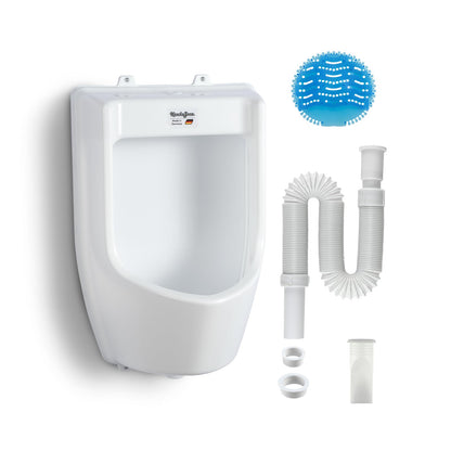 Plastic urinal with hose, urinal strainer & accessories - men's toilet set stand-up toilet, plastic wall pisuar for garden toilet house, camping, construction site - white PVC