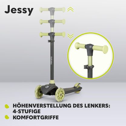 LIONELO Jessy Premium tricycle scooter with LED wheels for children 3 years up to 50 kg, adjustable height and non-slip platform, foldable scooter. Perfect for toddler boys and girls.