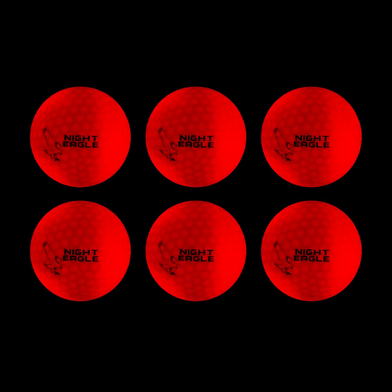 Night Eagle 6 LED Golf Balls Light-Up - Night golf glows red blue green pink white Funny golf gift colorful (Red)