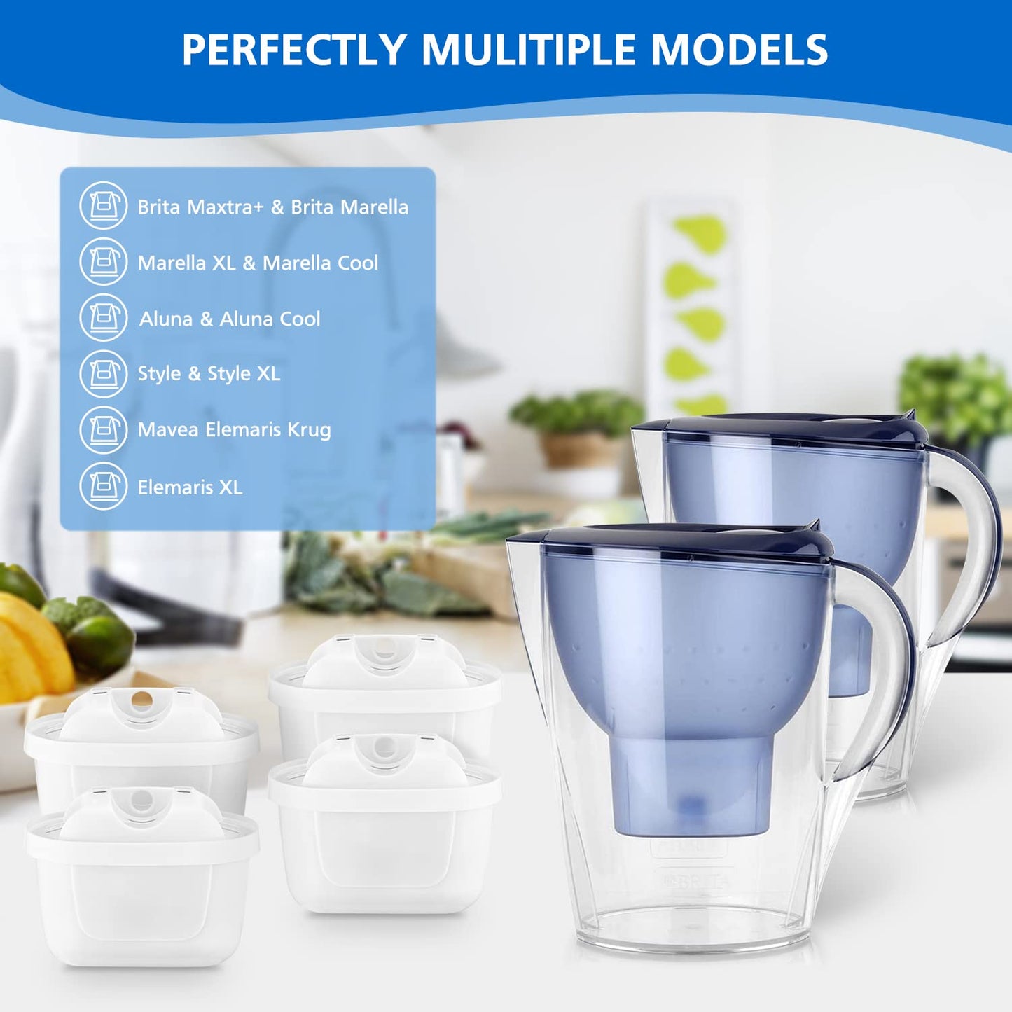 isinlive 8 Pack Water Filters for Brita Maxtra+ Water Filter Cartridges Compatible with Brita Style, Mavea Elemaris XL Water Tank - 8 Pieces