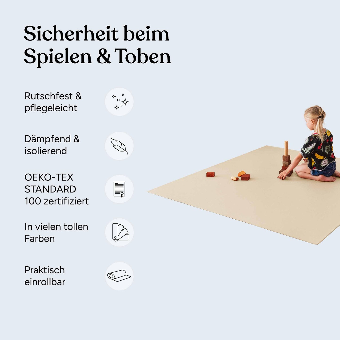 Honored Child® Made in Germany Anti-Slip Crawling Mat Oeko-Tex Mats | Playmat Baby | Size 120x120cm GRAY