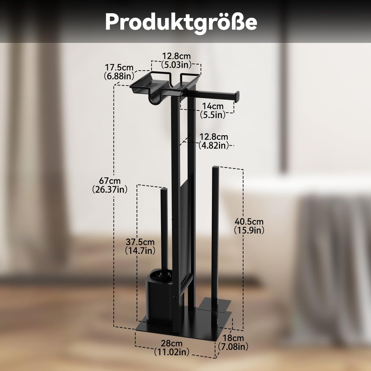 Dailyart freestanding toilet paper holder with toilet brush - multifunctional standing toilet paper holder with upper shelf brush holder toilet paper holder with brush black toilet set for bathroom and toilet.