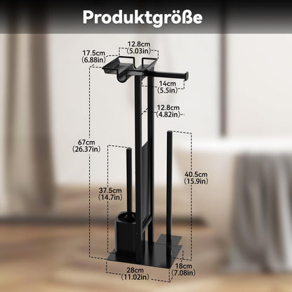 Dailyart freestanding toilet paper holder with toilet brush - multifunctional standing toilet paper holder with upper shelf brush holder toilet paper holder with brush black toilet set for bathroom and toilet.